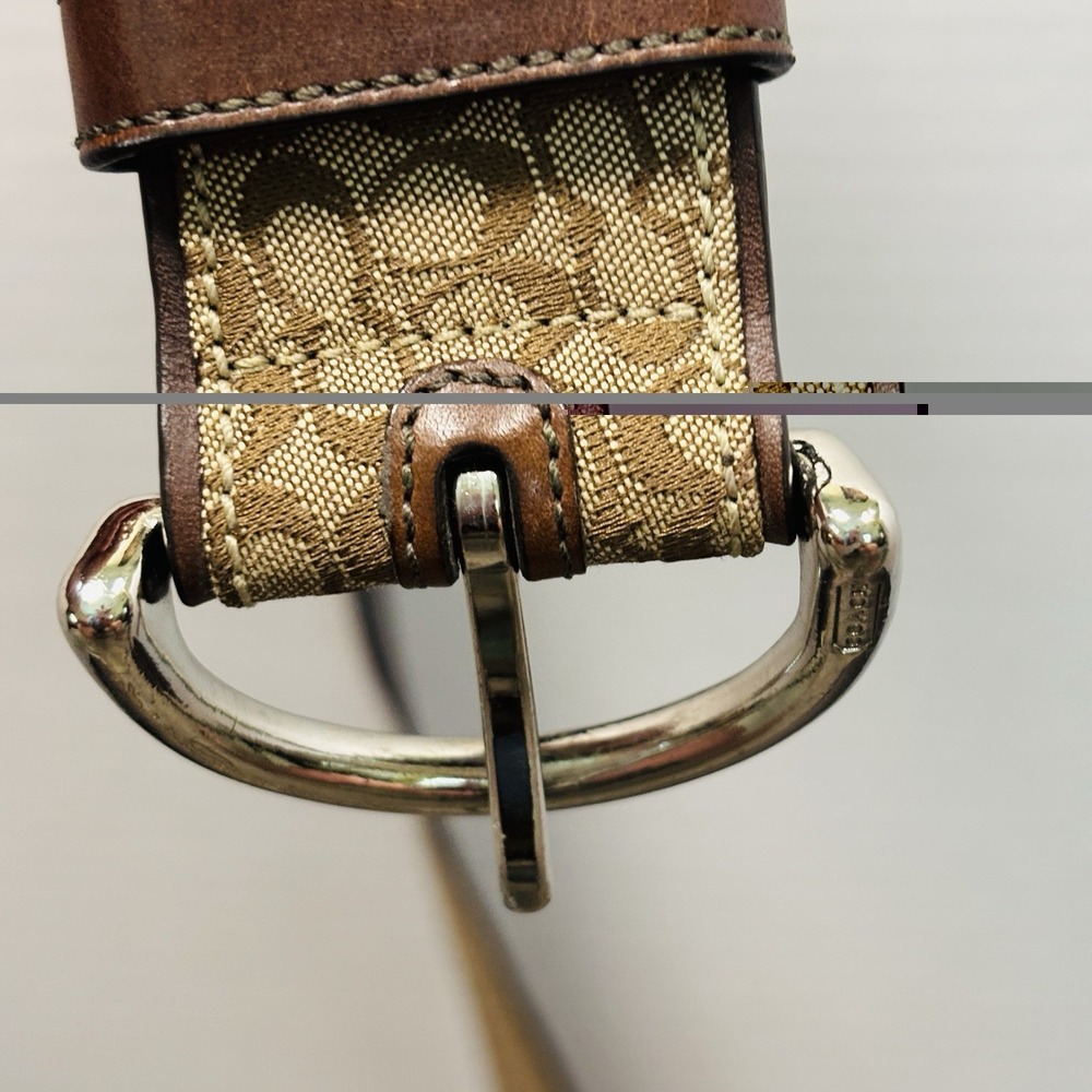 Coach Canvas Woven Jacquard Leather Signature Logo Belt XL Solid Brass Hardwar - Picture 5 of 8
